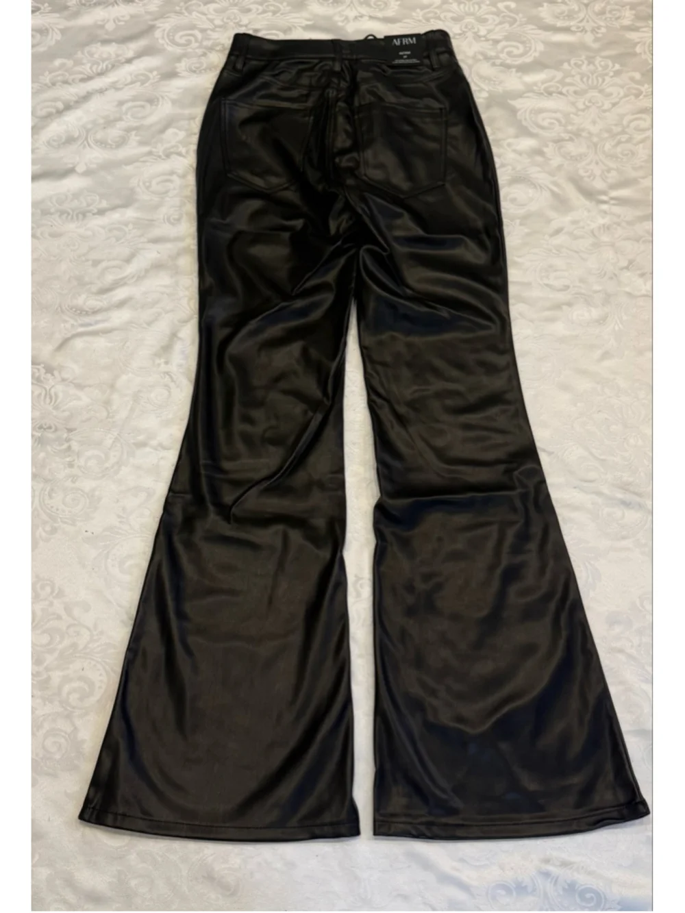 AFRM Astrid Black Vegan Leather Lace Up Flare Pants NWT Size 27
